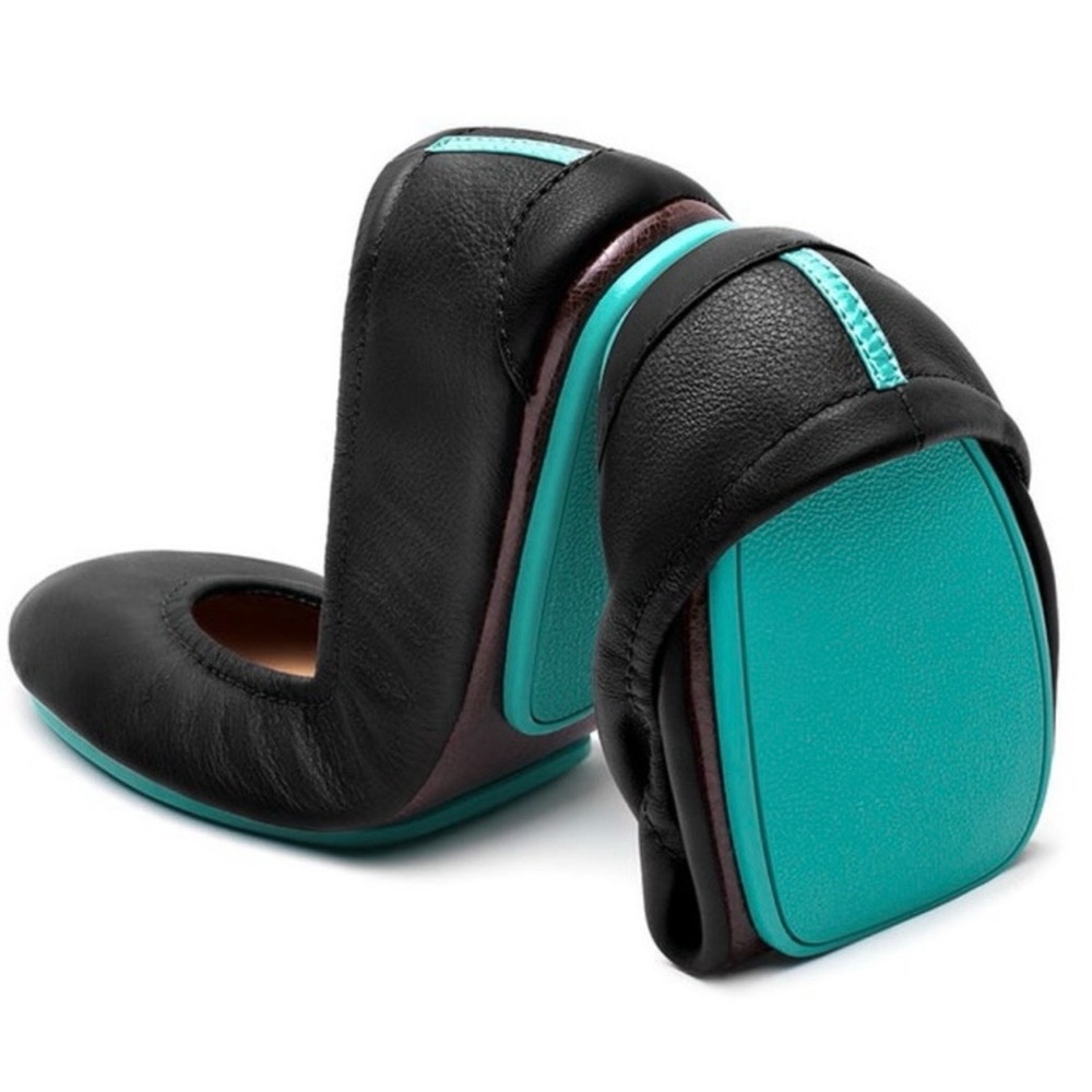 Tieks Flats Womens Black Teal Size 9 Leather